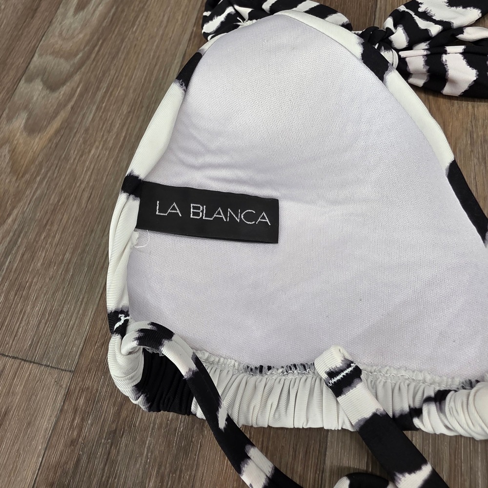 La Blanca Zebra Print Bikini Set Black White Halter Triangle Top Side Tie Bottom - Picture 8 of 13